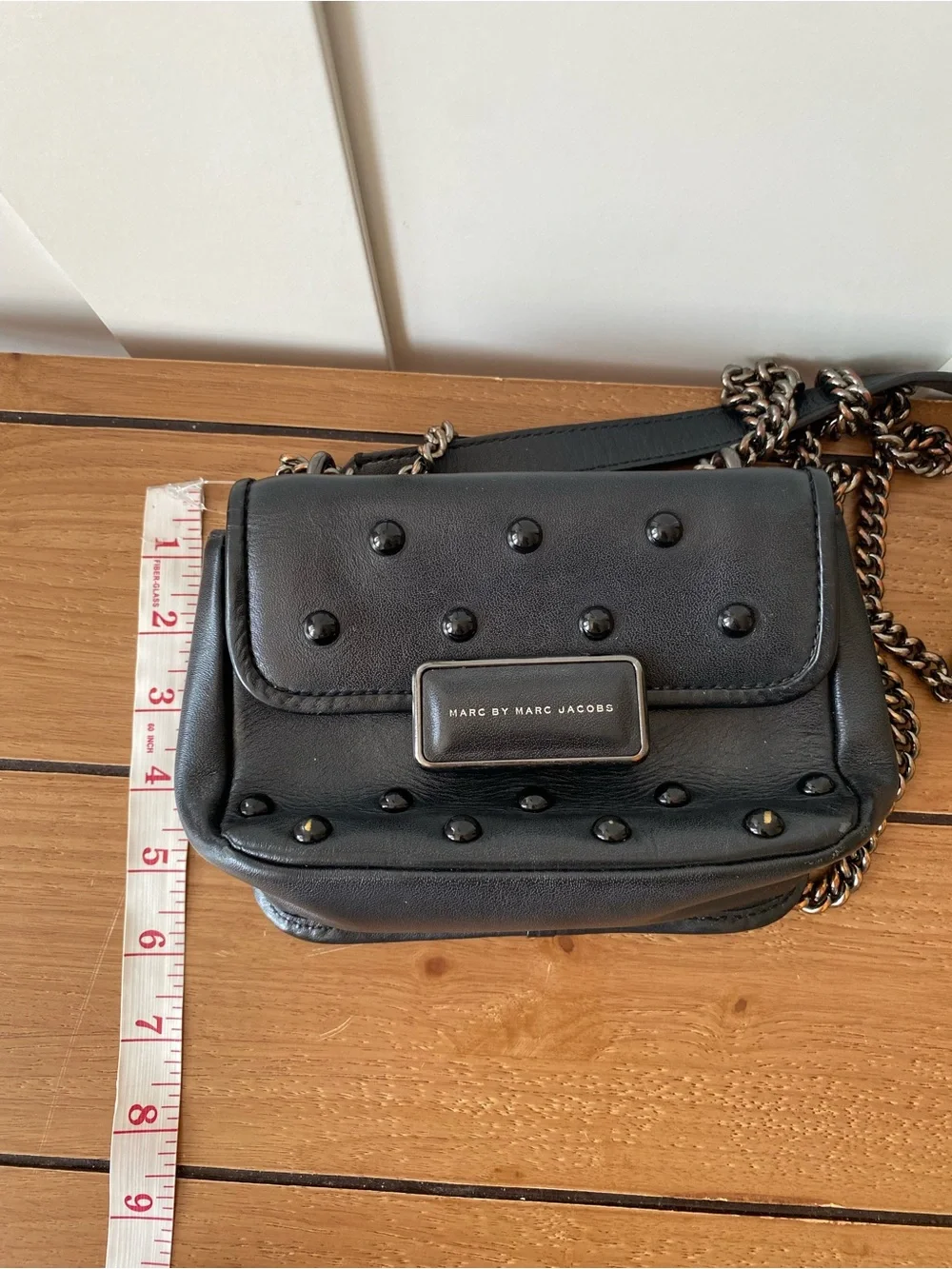 Marc by Marc Jacobs Black Studded Leather Chain Crossbody Shoulder Bag